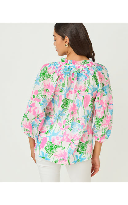 LOURDES 3/4 SLEEVE COTTON, RESORT WHITE VINEY LINEY