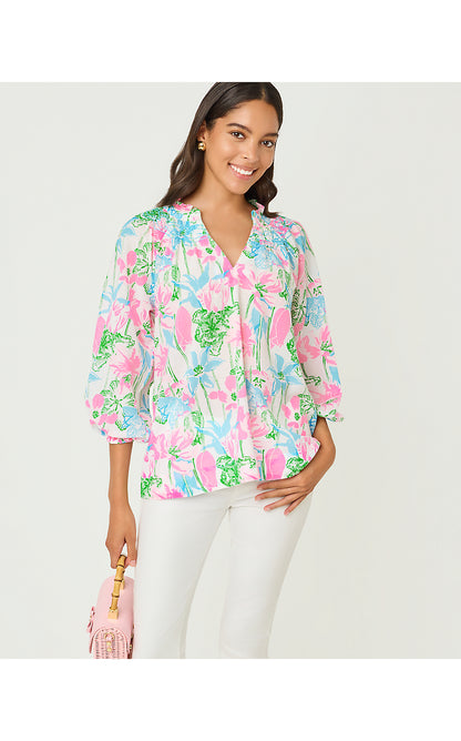 LOURDES 3/4 SLEEVE COTTON, RESORT WHITE VINEY LINEY