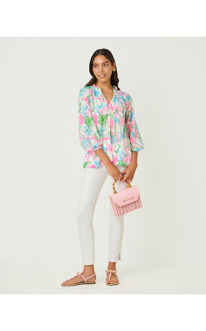 LOURDES 3/4 SLEEVE COTTON, RESORT WHITE VINEY LINEY