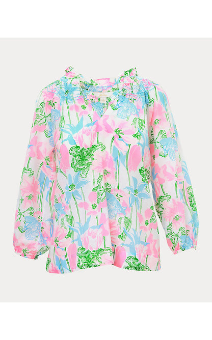 LOURDES 3/4 SLEEVE COTTON, RESORT WHITE VINEY LINEY