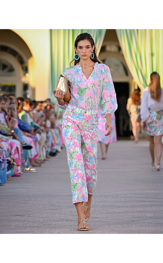 LOURDES 3/4 SLEEVE COTTON, RESORT WHITE VINEY LINEY