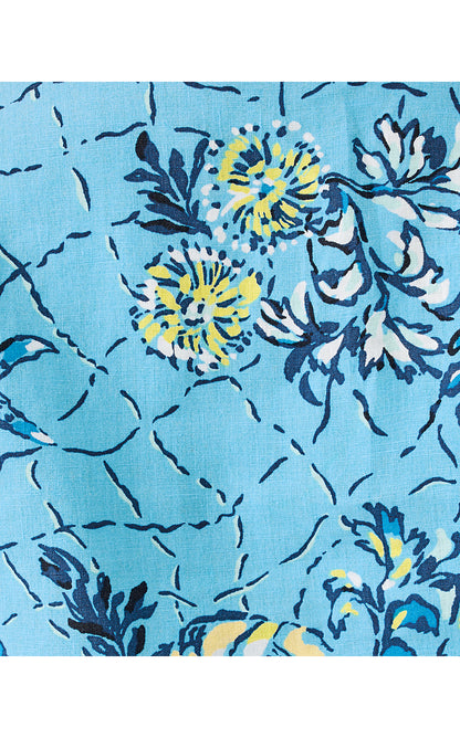 MIALEIGH ELBOW SLEEVE LINEN TOP, BELLEVUE BLUE BREAKERS BEACH