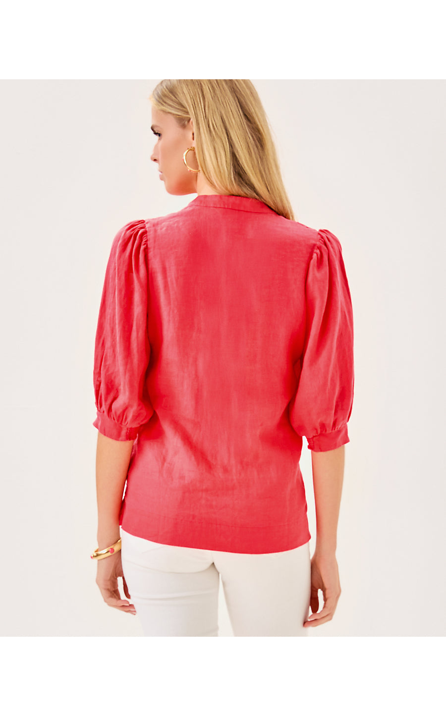 MIALEIGH ELBOW SLEEVE LINEN TOP, CANE CORAL