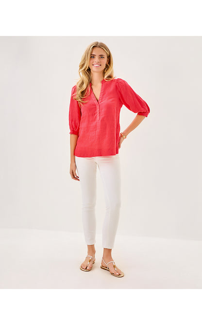 MIALEIGH ELBOW SLEEVE LINEN TOP, CANE CORAL