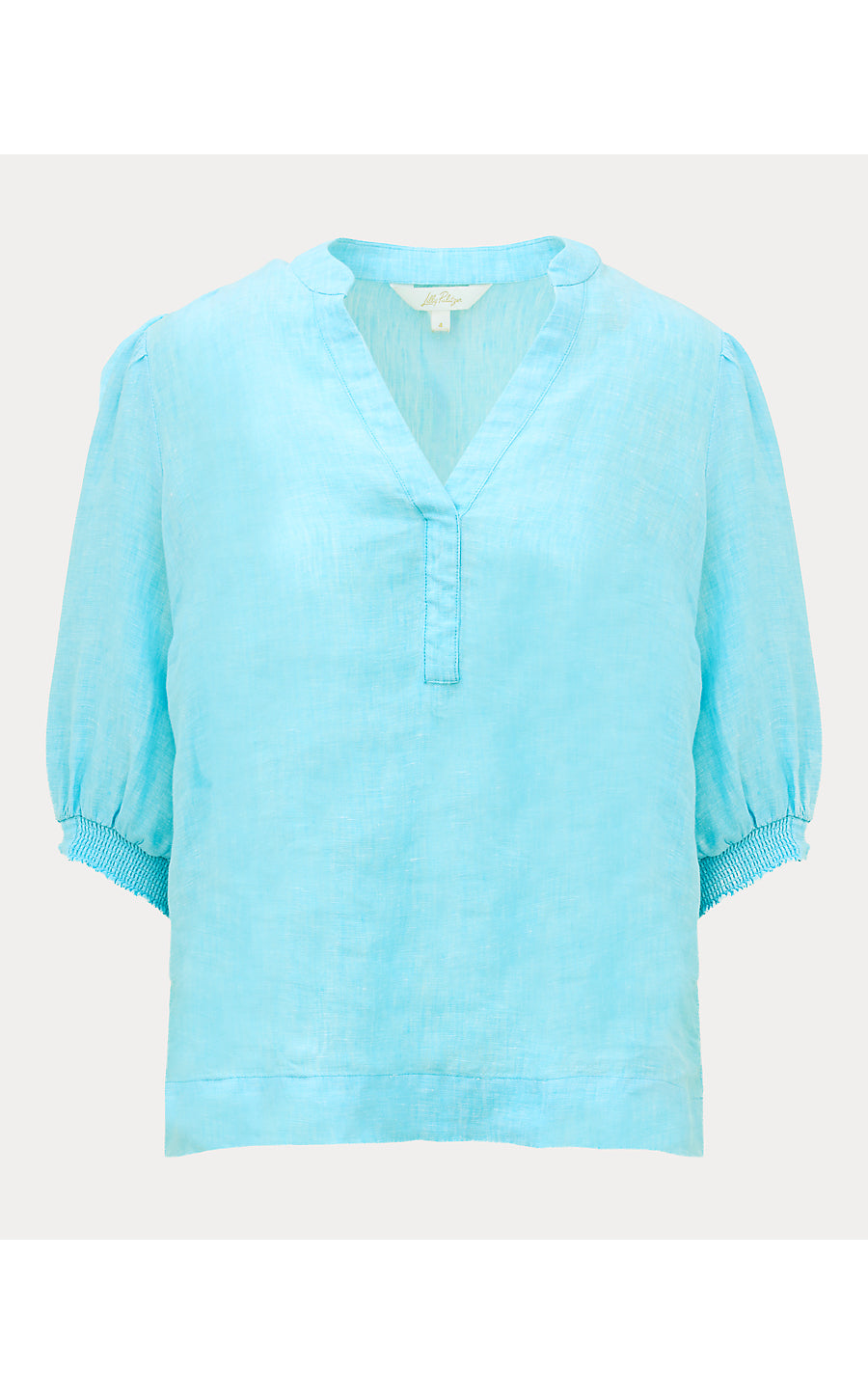 MIALEIGH ELBOW SLEEVE LINEN TOP, CAPRI BLUE X RESORT WHITE