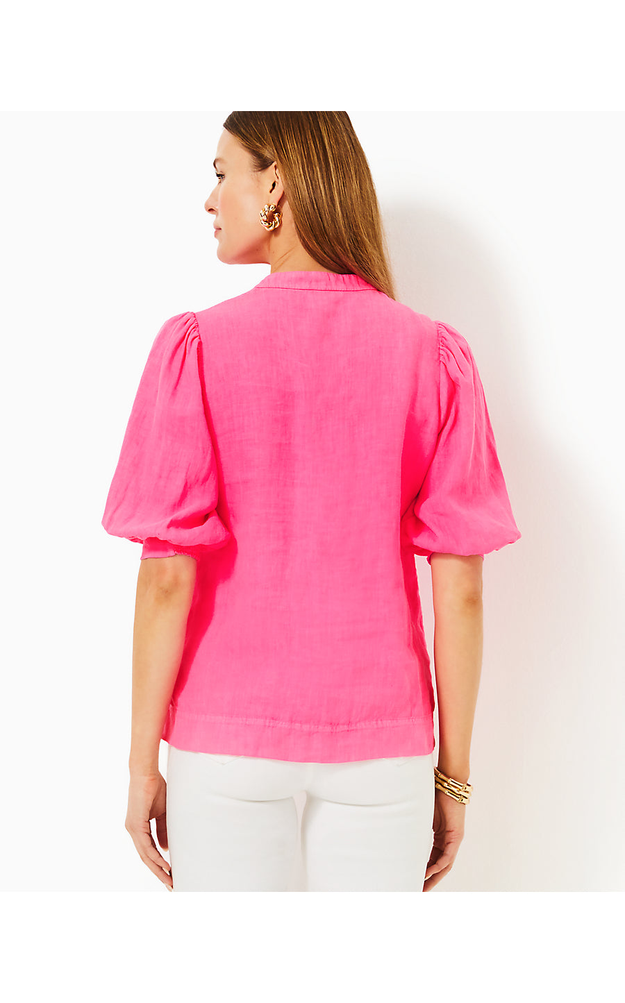 MIALEIGH ELBOW SLEEVE LINEN TOP, PASSION FRUIT PINK