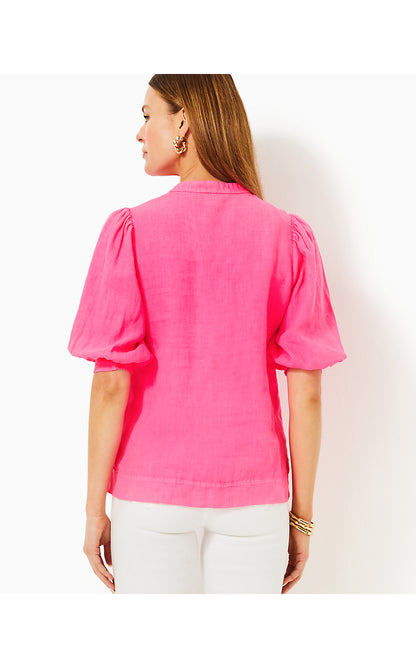 MIALEIGH ELBOW SLEEVE LINEN TOP, PASSION FRUIT PINK