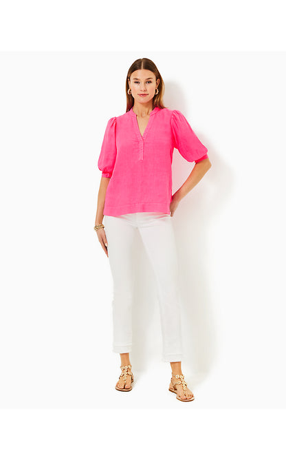 MIALEIGH ELBOW SLEEVE LINEN TOP, PASSION FRUIT PINK