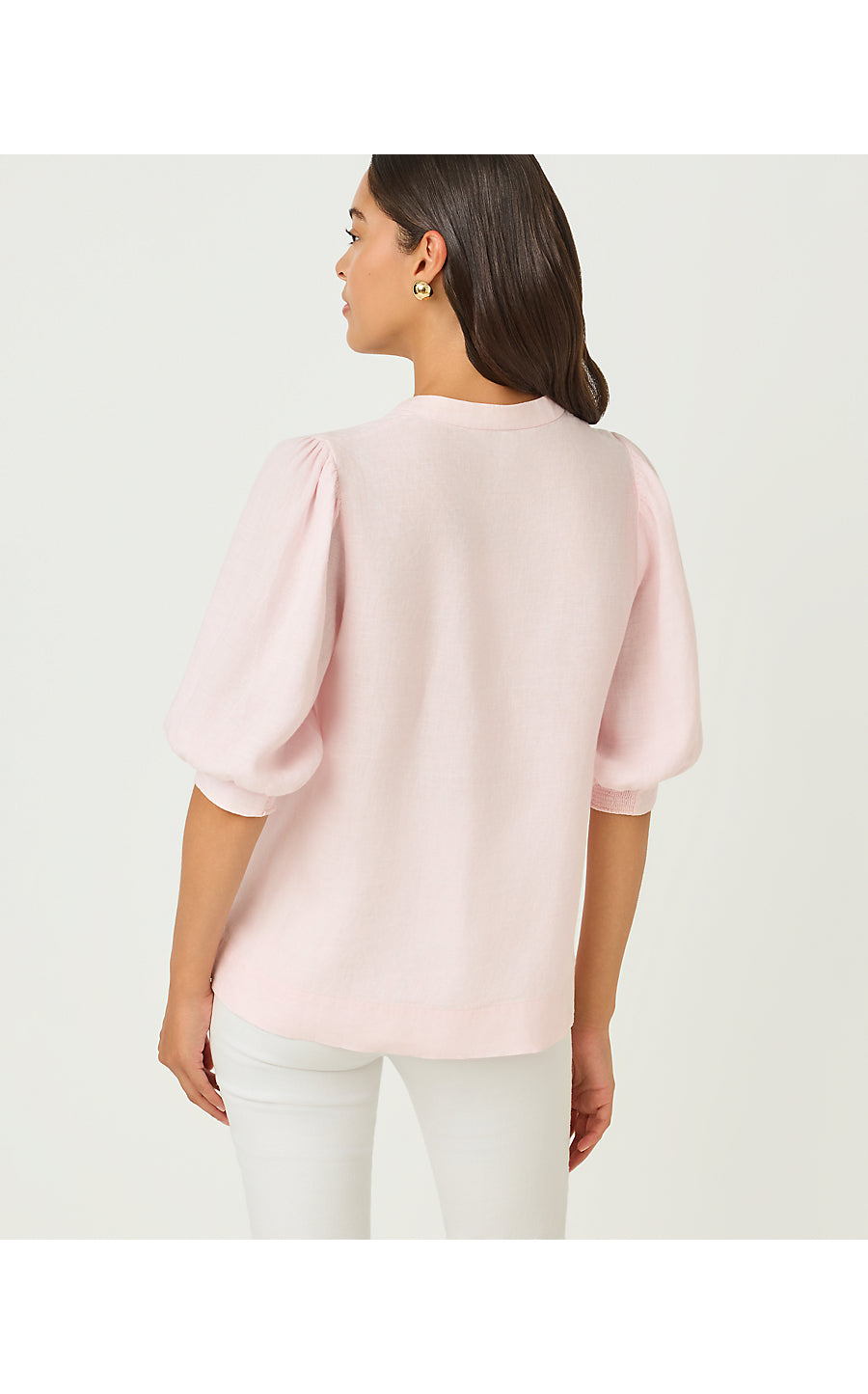MIALEIGH ELBOW SLEEVE LINEN TOP, PINK MUSE X RESORT WHITE