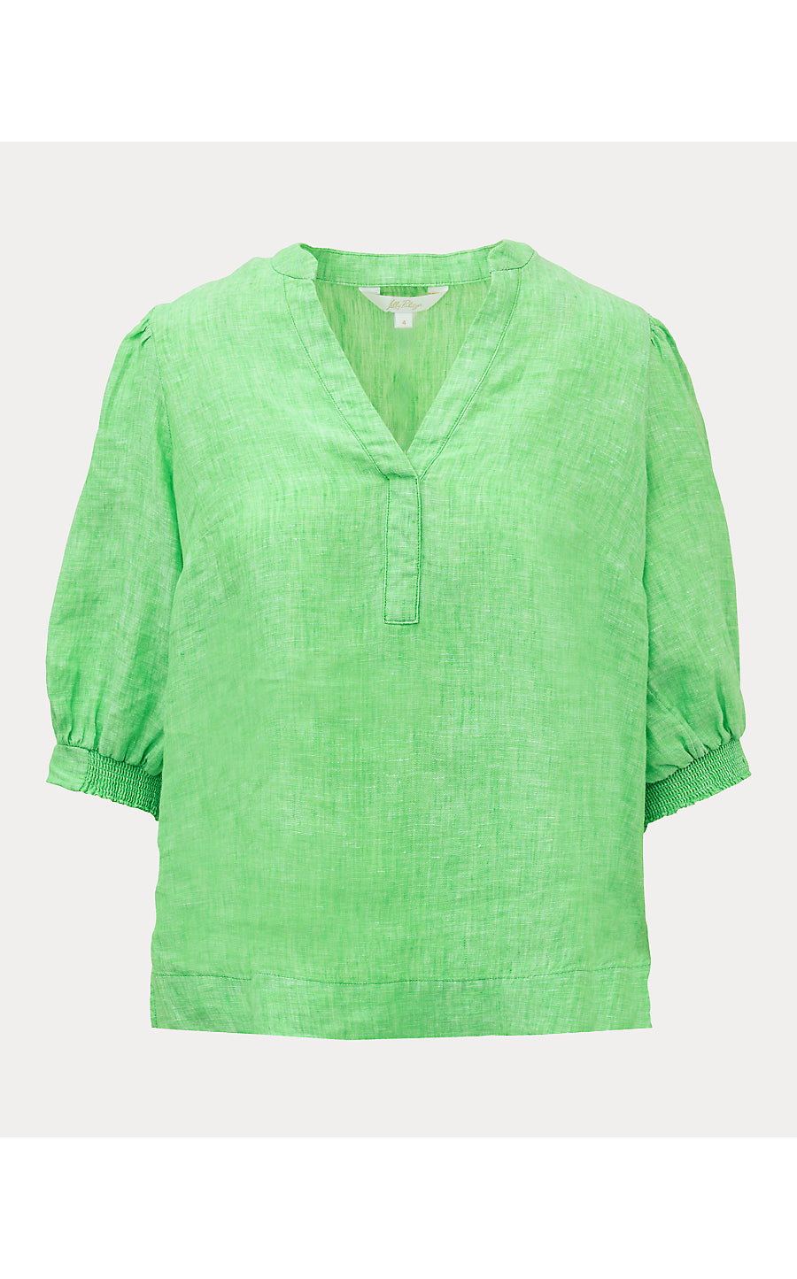 MIALEIGH ELBOW SLEEVE LINEN TOP, PUTTING GREEN X RESORT WHITE