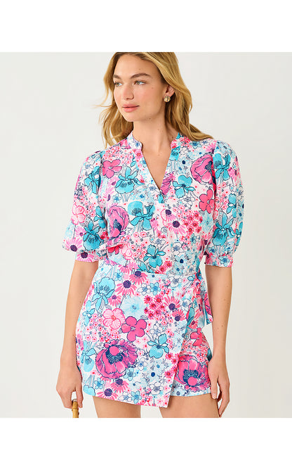 MIALEIGH ELBOW SLEEVE LINEN TOP, RESORT WHITE IN ALL HER GLORY