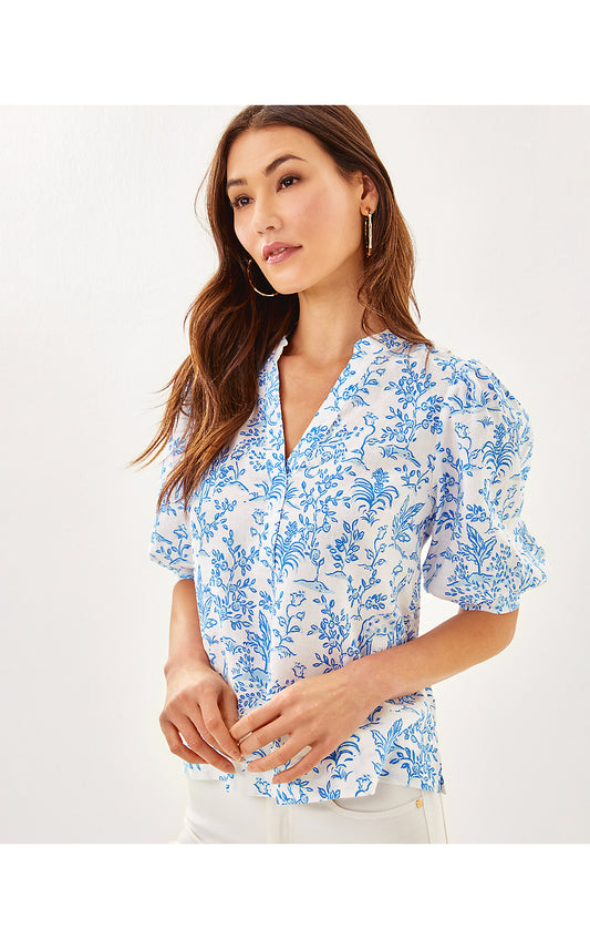 MIALEIGH ELBOW SLEEVE LINEN TOP, RESORT WHITE TALL TALES