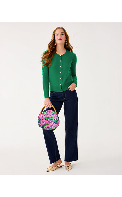 FAIRLEY CASHMERE CARDIGAN, HEATHERED FIDDLE LEAF GREEN