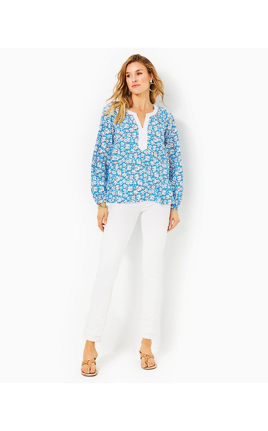 CAMRYN TUNIC, LUNAR BLUE PALM BEACH PETALS