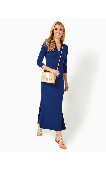 OLLIE 3/4 SLEEVE MAXI POLO DRESS, BLUE MED