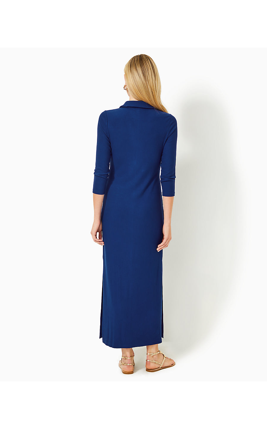 OLLIE 3/4 SLEEVE MAXI POLO DRESS, BLUE MED