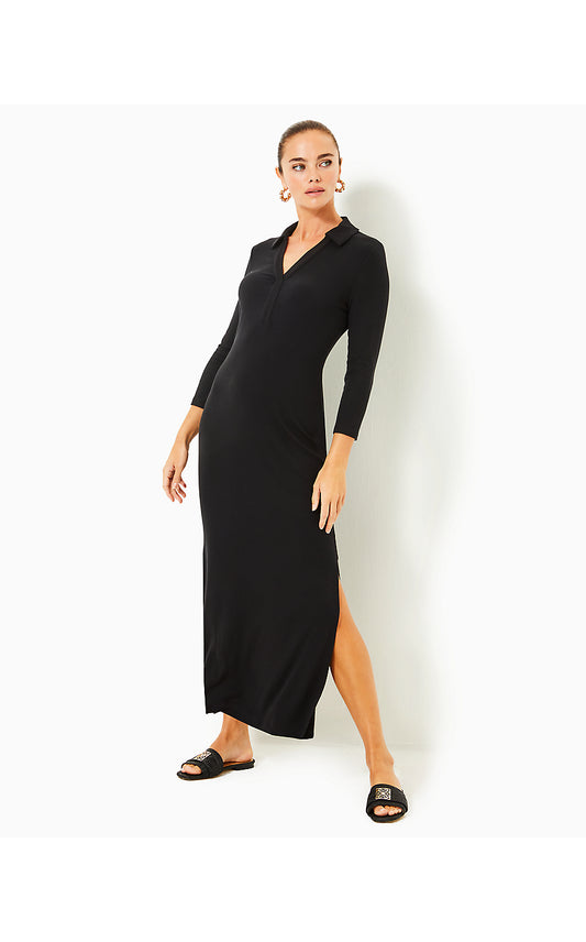 OLLIE 3/4 SLEEVE MAXI POLO DRESS, NOIR