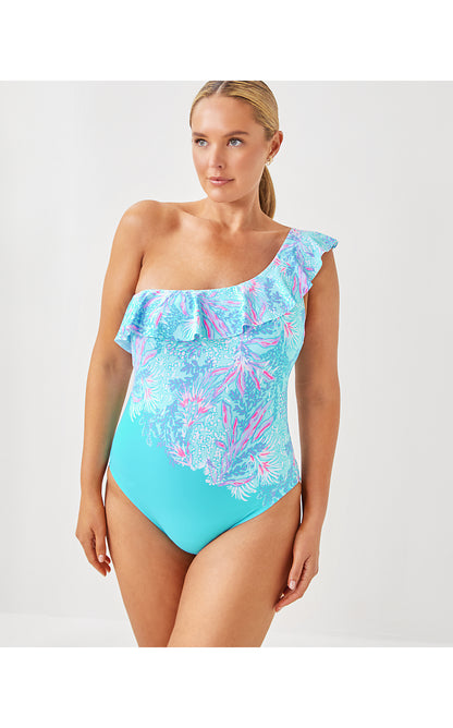 CAELUM RUFFLE ONE PIECE, MULTI VIA DEL MAR ENGINEERED ONE PIECE