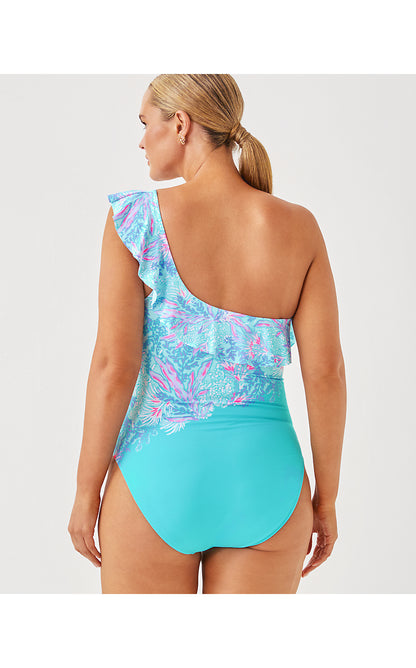 CAELUM RUFFLE ONE PIECE, MULTI VIA DEL MAR ENGINEERED ONE PIECE