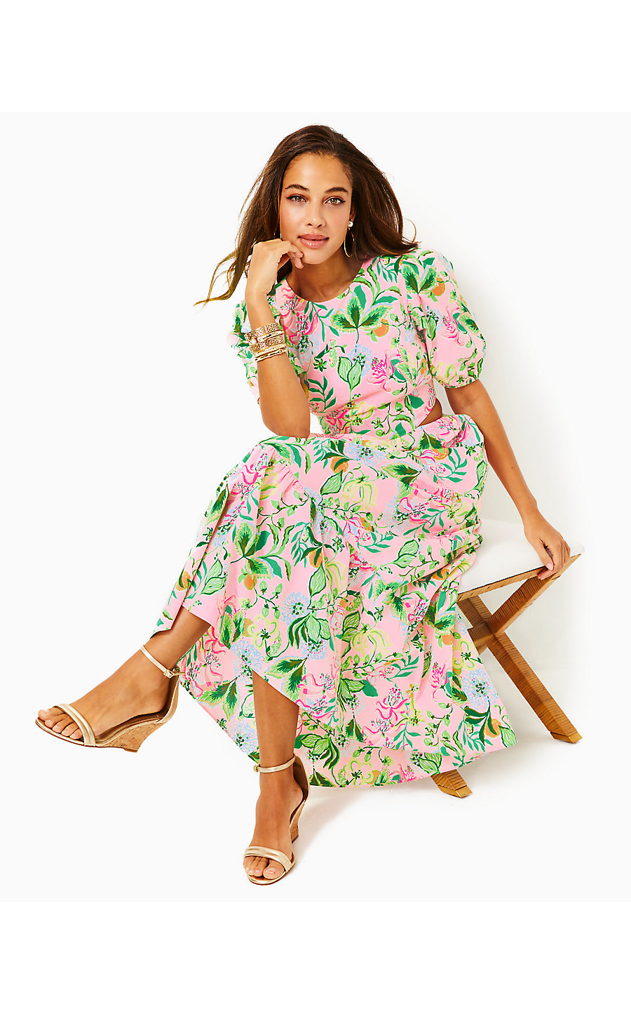 LYSSA SHORT SLEEVE COTTON MIDI DRESS, MULTI VIA AMORE SPRITZER – Palm Place
