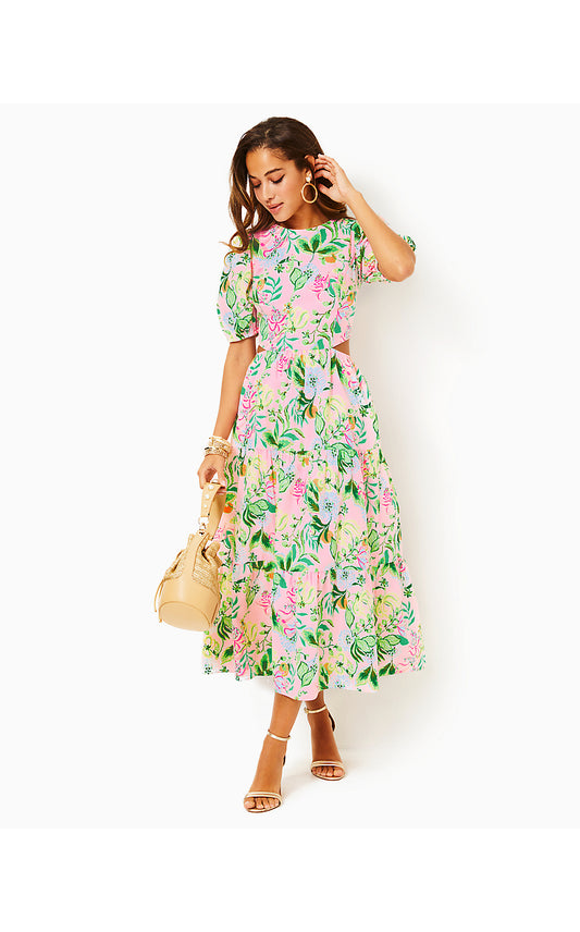 LYSSA SHORT SLEEVE COTTON MIDI DRESS, MULTI VIA AMORE SPRITZER