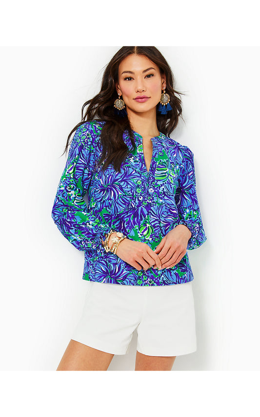 COULTER LONG SLEEVE COTTON TOP, ABACO BLUE IN TURTLE AWE