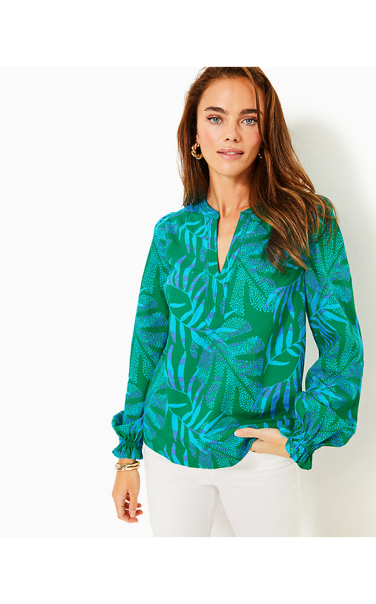 COULTER LONG SLEEVE COTTON TOP, FIDDLE LEAF GREEN ITS A JUNGLE OUT THERE