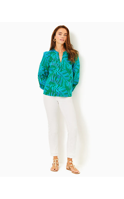 COULTER LONG SLEEVE COTTON TOP, FIDDLE LEAF GREEN ITS A JUNGLE OUT THERE