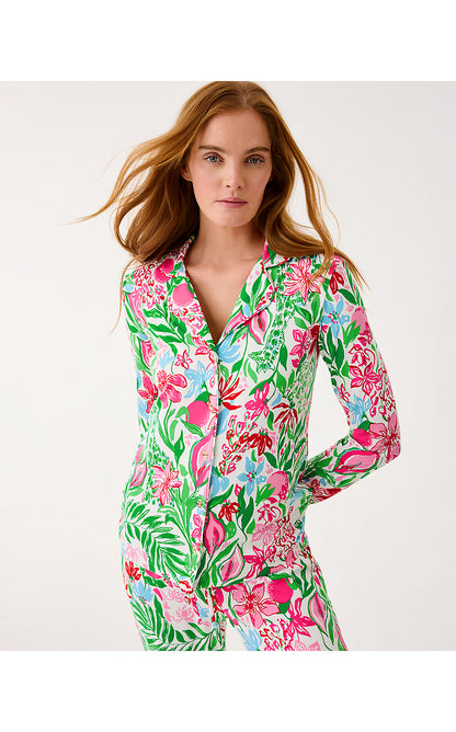 PJ KNIT LS BUTTON-UP TOP, MULTI GLOWING GARDENS