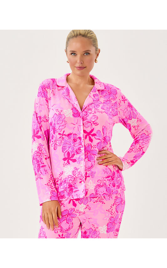 PJ KNIT LS BUTTON-UP TOP, PARIGI PINK SUPPORTING SQUAD