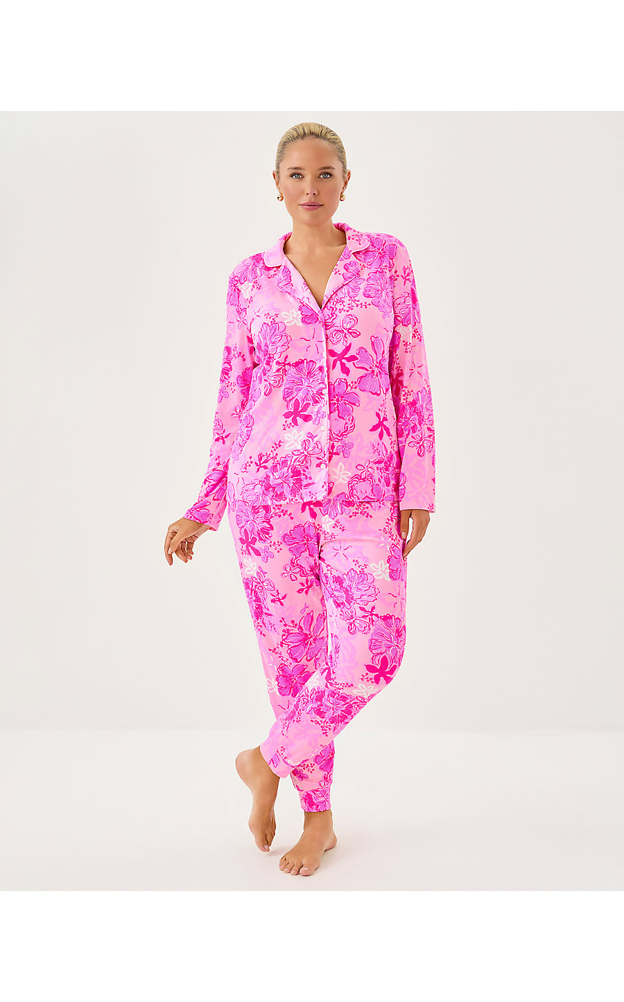 PJ KNIT LS BUTTON-UP TOP, PARIGI PINK SUPPORTING SQUAD