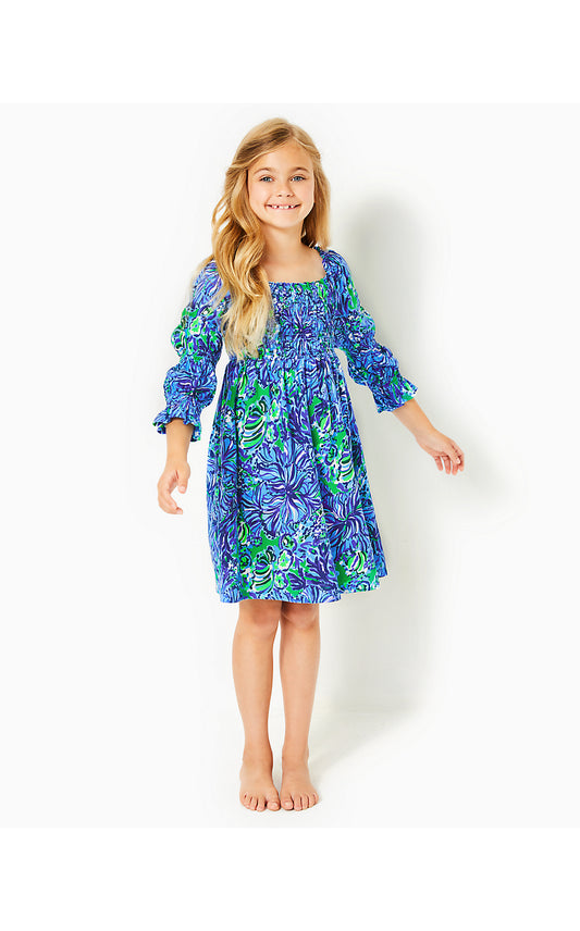 MINI BEYONCA DRESS, ABACO BLUE IN TURTLE AWE