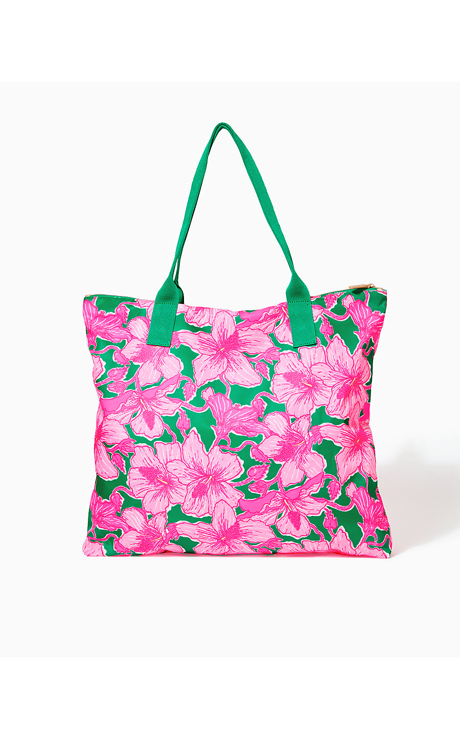 PIPER PACKABLE TOTE, KELLY GREEN HIBIS KISS