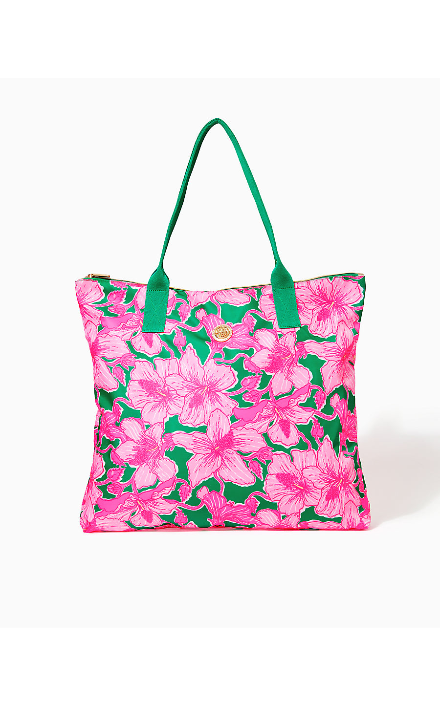 PIPER PACKABLE TOTE, KELLY GREEN HIBIS KISS