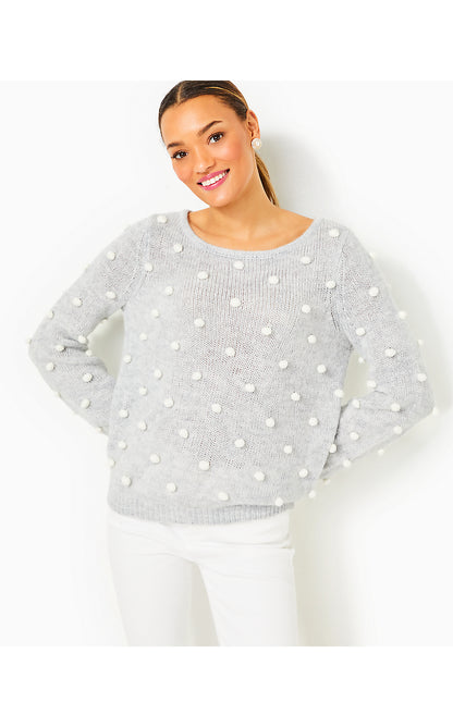 VIENNE SWEATER, HEATHERED LUNAR GREY PLAYFUL POMS