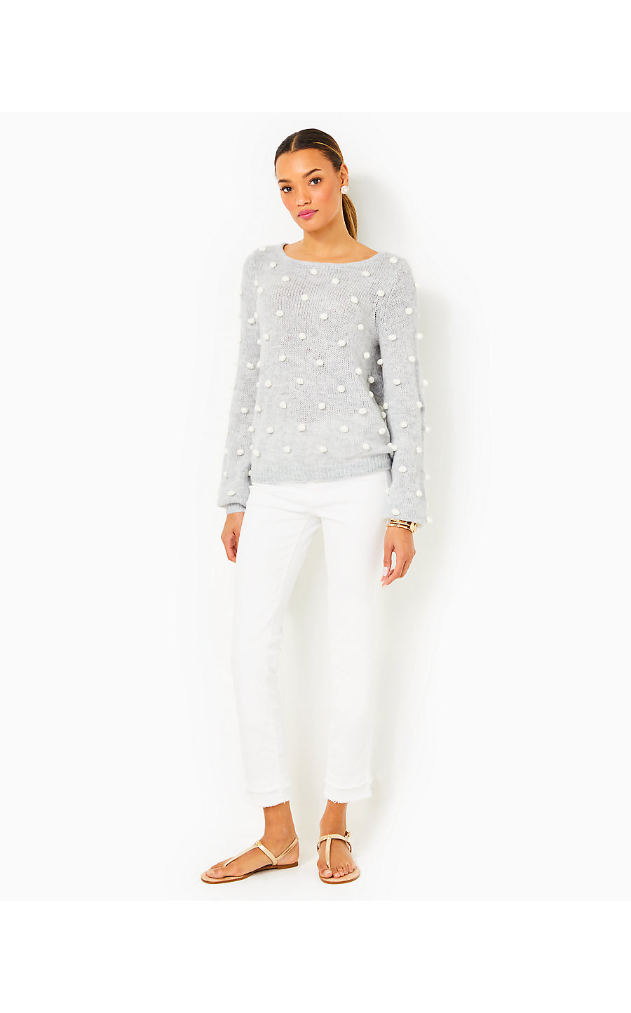 VIENNE SWEATER, HEATHERED LUNAR GREY PLAYFUL POMS