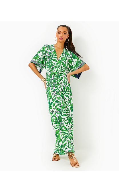 WISTERIA ELBOW SLEEVE V-NECK MAXI DRESS, FIDDLE LEAF GREEN ESCAPE PLAN ENGINEERED KNIT DRESS