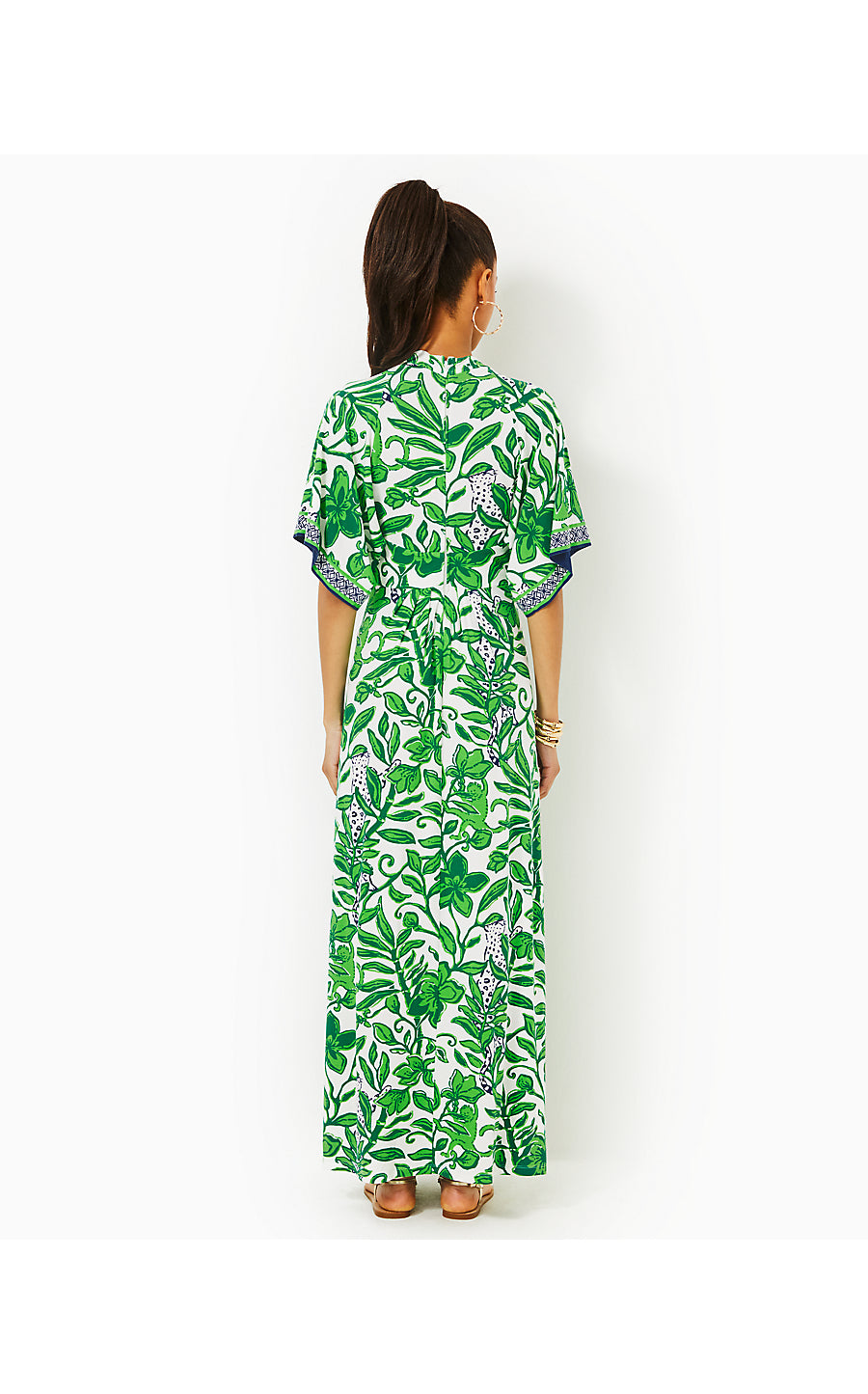 WISTERIA ELBOW SLEEVE V-NECK MAXI DRESS, FIDDLE LEAF GREEN ESCAPE PLAN ENGINEERED KNIT DRESS