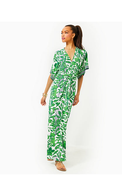 WISTERIA ELBOW SLEEVE V-NECK MAXI DRESS, FIDDLE LEAF GREEN ESCAPE PLAN ENGINEERED KNIT DRESS