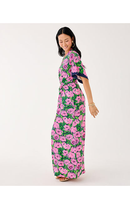 WISTERIA ELBOW SLEEVE V-NECK, LOW TIDE NAVY FLORRIE ENGINEERED KNIT MAXI DRESS