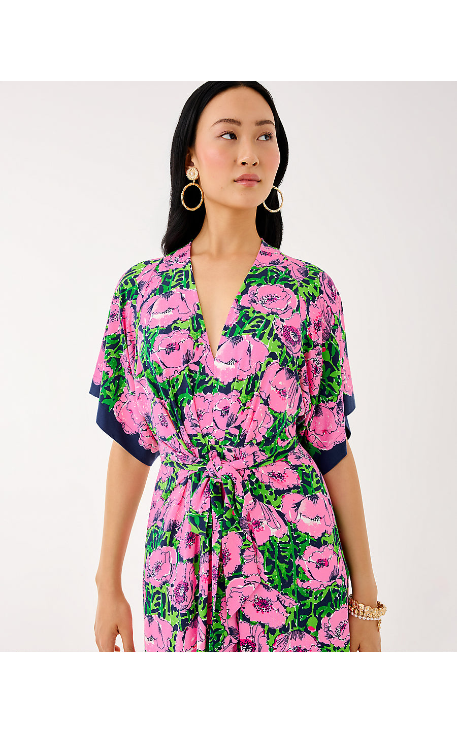 WISTERIA ELBOW SLEEVE V-NECK, LOW TIDE NAVY FLORRIE ENGINEERED KNIT MAXI DRESS