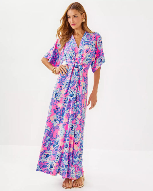 WISTERIA ELBOW SLEEVE V-NECK DRESS, MULTI TOTALLY KOALAFIED