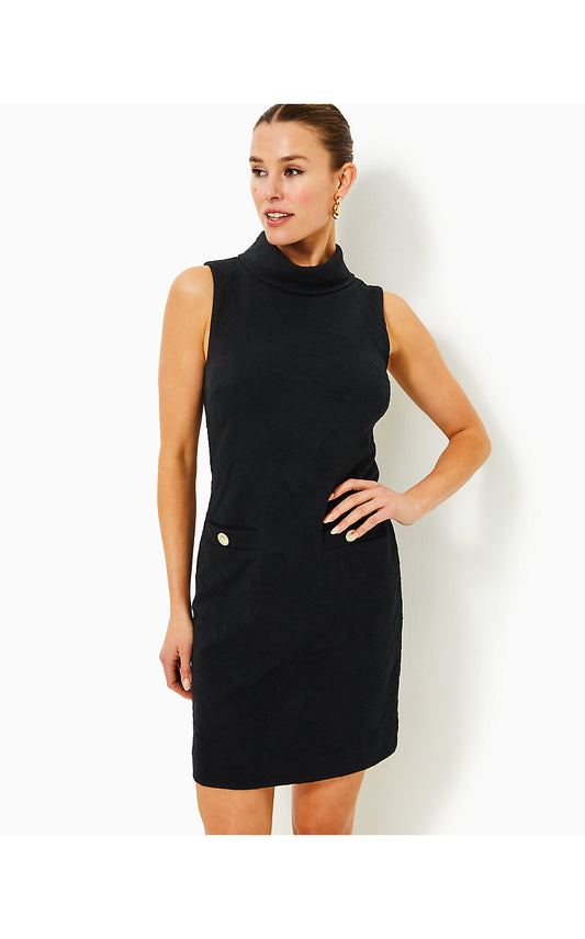 DAISEE SHIFT DRESS, NOIR KNIT PUCKER JACQUARD