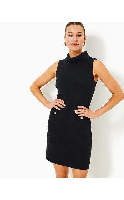DAISEE SHIFT DRESS, NOIR KNIT PUCKER JACQUARD