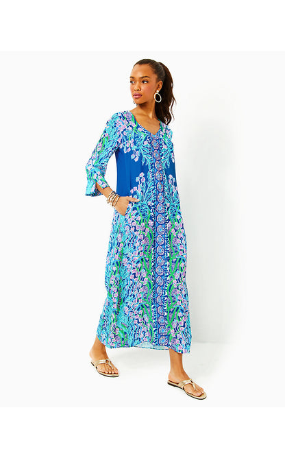 NOLAND MAXI DRESS, BARTON BLUE SEACRET ESCAPE ENGINEERED WOVEN MAXI DRESS