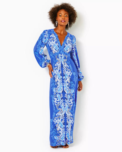 WEXLEE LONG SLEEVE MAXI DRESS, ALBA BLUE BAJA COVE ENGINEERED KNIT DRE Palm Place WEXLEE LONG SLEEVE MAXI DRESS, ALBA BLUE BAJA COVE ENGINEERED KNIT DRE Palm Place