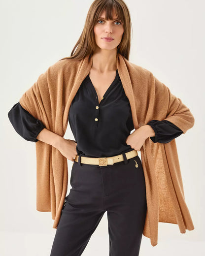 LANELLE CASHMERE WRAP, HEATHERED RATTAN METALLIC