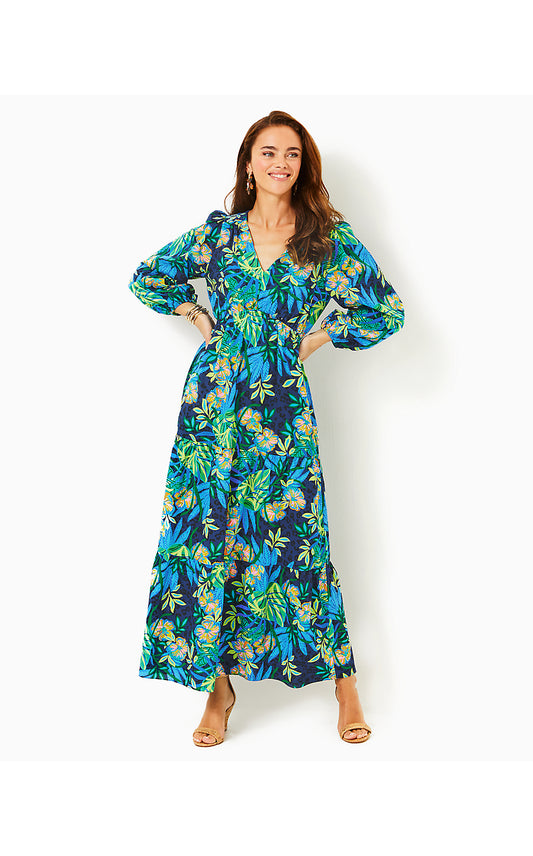 DEACON 3/4 SLEEVE V-NECK MAXI DRESS, MULTI THE HOTTEST SPOT