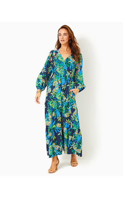 DEACON 3/4 SLEEVE V-NECK MAXI DRESS, MULTI THE HOTTEST SPOT