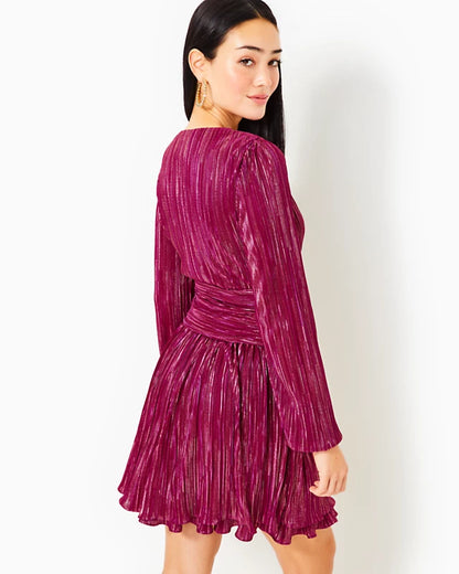 JESSAMIE LONG SLEEVE DRES, MULBERRY FOIL PRINTED CRINKLE WOVEN JESSAMIE LONG SLEEVE DRES, MULBERRY FOIL PRINTED CRINKLE WOVEN